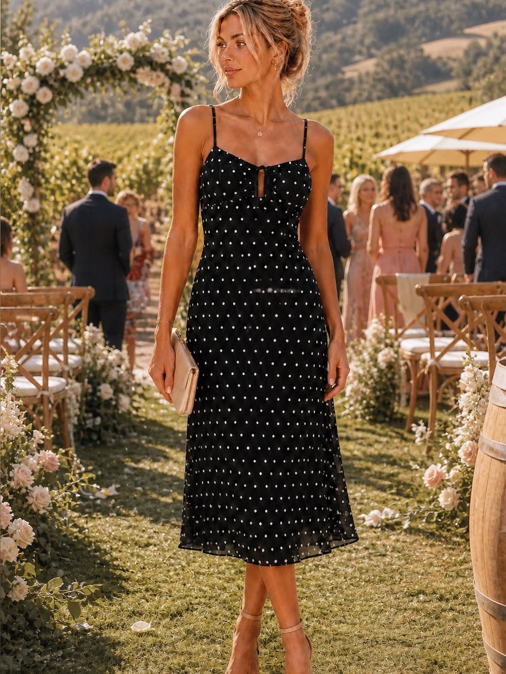 Gianni Bini Black Polka Dot Midi Dress | Elegant Slip Chic Size S New with Tags